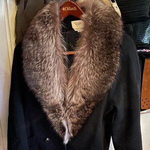 Cassidy Fox Fur Collared Wool Pea Coat Full Length